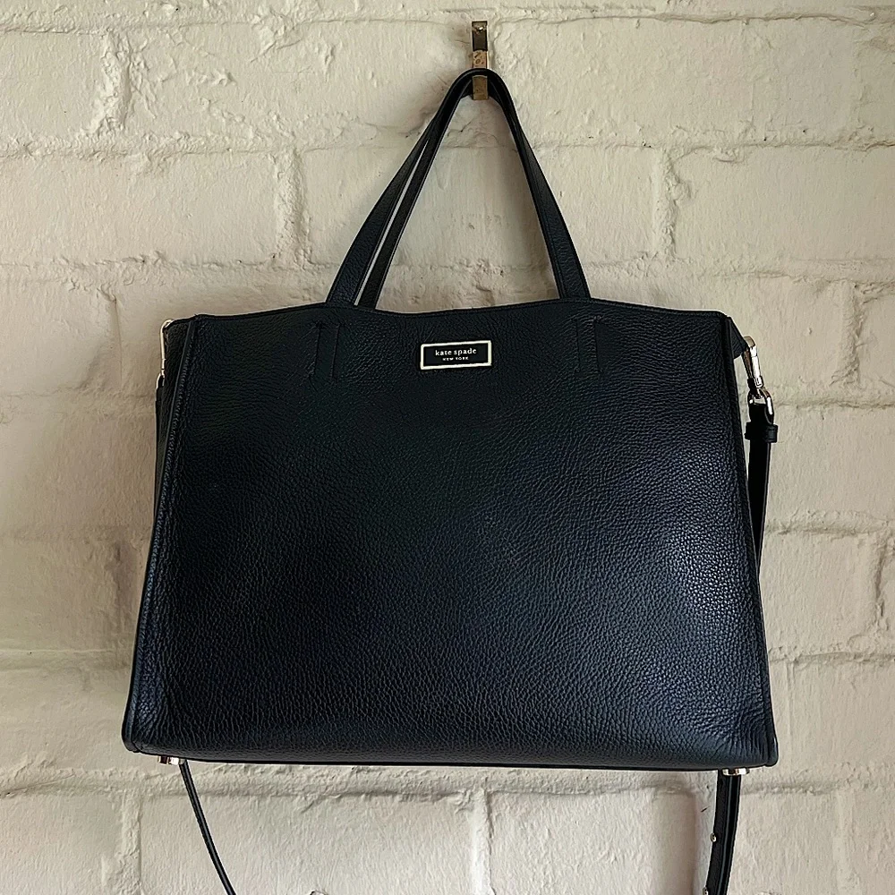 Kate Spade black leather boho basic cute contemporary crossbody purse bag